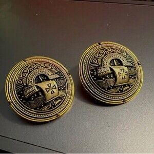 Rare Authentic Toledo Damascene ClipOn Earrings. Vintage Spanish 24K Gold Inlay.